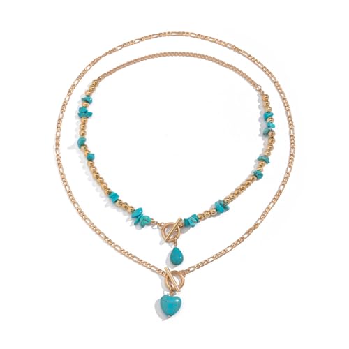 LEELOU Stylish Türkis Und Leichtmetall Halskette Set Handgefertigtes Multi Layer Neck Chain Hals von LEELOU
