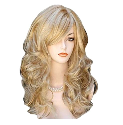 24 Zoll Frauen lockig gewellt Perücken Mode Damen Synthetisches Haar Perücke für Mädchen Cosplay täglichen Party Gebrauch (Blond) von LEEMASING