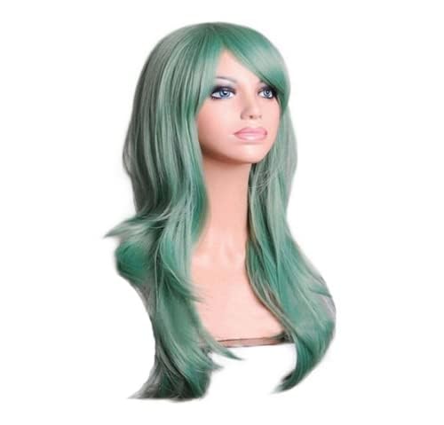 27 Zoll lange lockige Mode Cosplay Kostüm Party Haar Perücken volles Haar gewellt Perücke täglich für Frauen Halloween Kostüm Cosplay (Grün) von LEEMASING