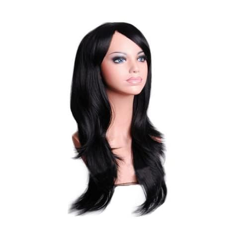 27 Zoll lange lockige Mode Cosplay Kostüm Party Haar Perücken volles Haar gewellt Perücke täglich für Frauen Halloween-Kostüm Cosplay (Schwarz) von LEEMASING