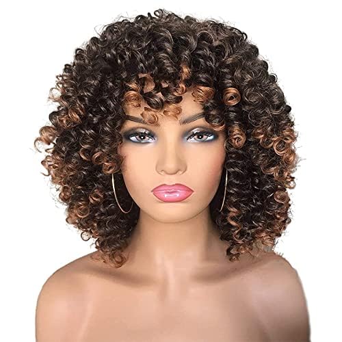 Afro Perücke mit Bang Kurze Kinky Curly Perücken Curly Haar Voll Perücken für Frauen Urlaub Geschenke Täglich von LEEMASING