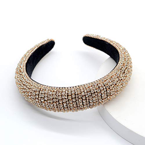 Damen Strass Stirnband Bling Gepolstert Barock Kristall Mode Haarband Party für Braut Krone Haarreifen Hochzeit Haarschmuck (Gold) von LEEMASING