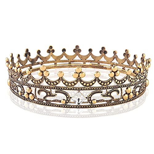 Full Crystal Königin König Hochzeit Königin Prinzessin Prom Tiara Runde Krone für Prom Party Homecoming Halloween Cosplay Zubehör (Dunkles Gold) von LEEMASING