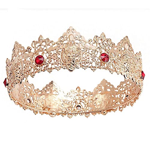 King Men Tiara Krone Imperial Mittelalter Stirnband Kristall Festzug für Hochzeit Halloween Messe Kostüm Geburtstag (Gold) von LEEMASING