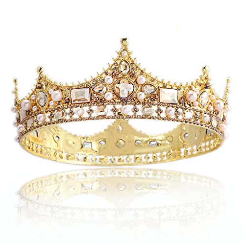 Kristall Perle Barock Hochzeit König Tiara Vintage Strass Krone Haarbänder für Hochzeit Festzug Abschlussball Geburtstag Halloween Haarschmuck von LEEMASING
