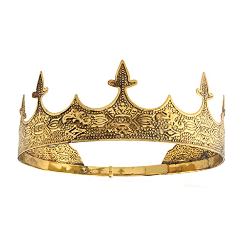 Krone Haarschmuck Königlicher König Diadem Männer Metall Große Tiaras Für Halloween Kostüm (Dunkel Gold) von LEEMASING