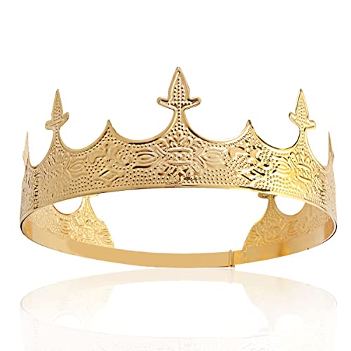 Krone Haarschmuck Königlicher König Diadem Männer Metall Große Tiaras Für Halloween Kostüm (Gold) von LEEMASING