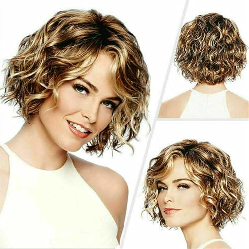 Kurze gewellte lockige Frauen Perücken mit Pony Blonde Bob Synthetische Cosplay Party Perücke US für tägliche Party Cosplay tragen von LEEMASING