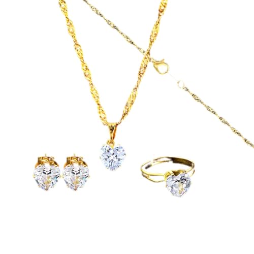 LEEMASING 3 Stück Set von Frauen Mode einfache herzförmige Zirkon Halskette Ohrringe Ring für Hochzeit, Heimkehr, Geburtstag von LEEMASING