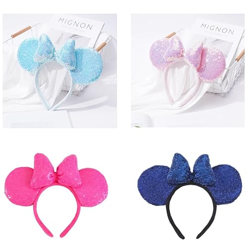 LEEMASING 4 Stück niedliche Pailletten-Maus-Deluxe-Ohrenschleife Haarband für Festivals, Partys, Feiertage, Kostüm (7) von LEEMASING
