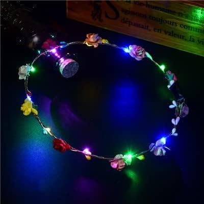 LEEMASING LED-Licht Frauen Blumenmädchen Stirnband Glow Blinkende Krone Haarkranz Für Mädchen Frauen Hochzeit Festival Weihnachten Neujahr Party (Bunt) von LEEMASING