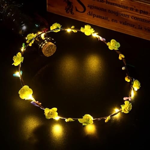 LED-Haarreif für Damen, Blumenmädchen, leuchtend, blinkende Krone, Haarkranz für Mädchen, Frauen, Hochzeit, Festival, Weihnachten, Neujahr, Party (gelb) von LEEMASING