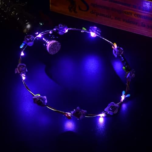 LED-Licht Frauen Blumenmädchen Stirnband Glow Blinking Crown Haarkranz Für Mädchen Frauen Hochzeit Festival Weihnachten Neujahr Party (Lila) von LEEMASING