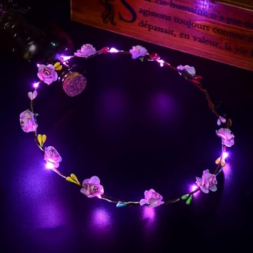 LED-Haarreif für Damen, Blumenmädchen, leuchtend, blinkende Krone, Haarkranz für Mädchen, Frauen, Hochzeit, Festival, Weihnachten, Neujahr, Party (Rosa) von LEEMASING