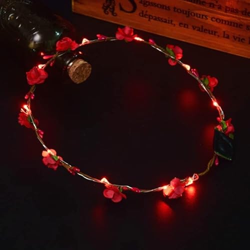 LED-Haarreif für Damen, Blumenmädchen, leuchtend, blinkende Krone, Haarkranz für Mädchen, Frauen, Hochzeit, Festival, Weihnachten, Neujahr, Party (rot) von LEEMASING