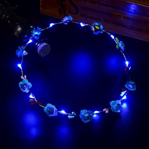 LED-Licht Frauen Blumenmädchen Stirnband Glow Blinking Crown Haarkranz Für Mädchen Frauen Hochzeit Festival Weihnachten Neujahr Party (blau) von LEEMASING