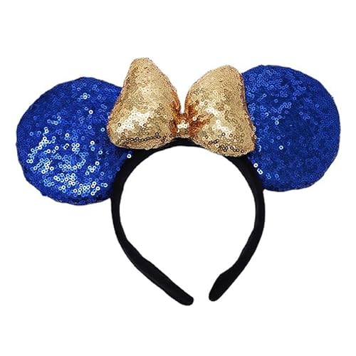 LEEMASING Maus Ohr Schleife Stirnbänder Pailletten Haarbänder Frauen Haarschmuck für Geburtstag Weihnachten Xmas Halloween Party Hochzeit (Blau Gold) von LEEMASING