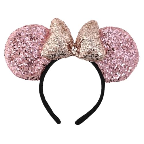 LEEMASING Maus Ohr Schleife Stirnbänder Pailletten Haarbänder Frauen Haarschmuck für Geburtstag Weihnachten Xmas Halloween Party Hochzeit (Pink Champagner) von LEEMASING