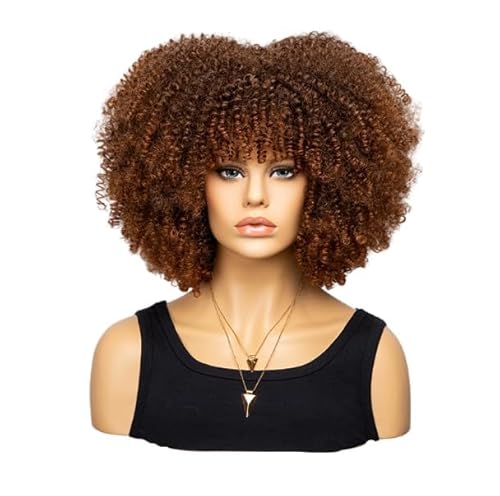 Mode Afro Locken Perücke Synthetisch Kurz Voll Perücke Frauen Perücke Für Täglichen Gebrauch, Party und Cosplay (Braun) von LEEMASING