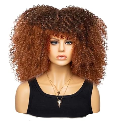 Mode Afro Locken Perücke Synthetisch Kurz Voll Perücke Frauen Perücke Für Täglichen Gebrauch, Party und Cosplay (Gradual Hellbraun) von LEEMASING