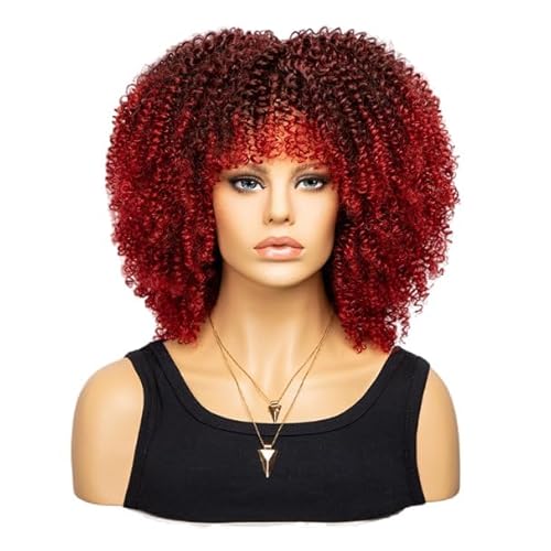 Mode Afro Locken Perücke Synthetisch Kurz Voll Perücke Frauen Perücke Für Täglichen Gebrauch, Party und Cosplay (Gradual Weinrot) von LEEMASING