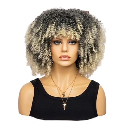 Mode Afro Locken Perücke Synthetisch Kurz Voll Perücke Frauen Perücke Für Täglichen Gebrauch, Party und Cosplay (Graduelles Hellgold) von LEEMASING
