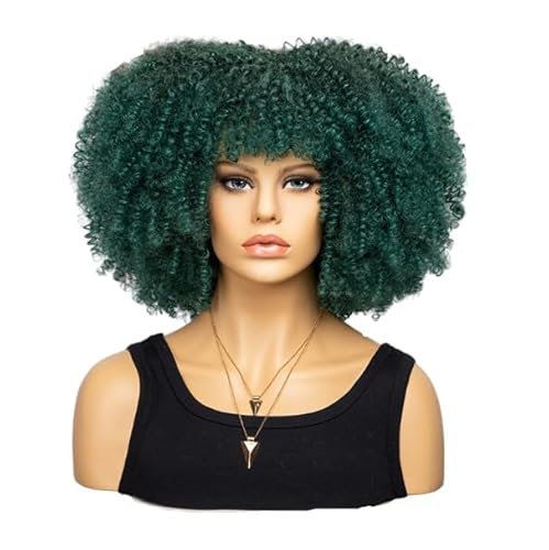 Mode Afro Locken Perücke Synthetisch Kurz Voll Perücke Frauen Perücke Für Täglichen Gebrauch, Party und Cosplay (Grün) von LEEMASING
