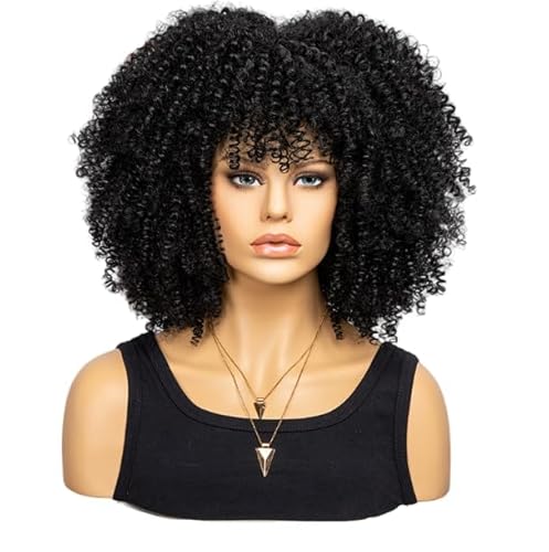 Mode Afro Locken Perücke Synthetisch Kurz Voll Perücke Frauen Perücke Für Täglichen Gebrauch, Party und Cosplay (Schwarz) von LEEMASING