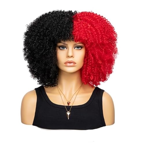 Mode Afro Locken Perücke Synthetisch Kurz Voll Perücke Frauen Perücke Für Täglichen Gebrauch, Party und Cosplay (Schwarz Rot) von LEEMASING