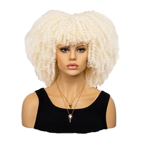 Mode Afro Locken Perücke Synthetisch Kurz Voll Perücke Frauen Perücke Für Täglichen Gebrauch, Party und Cosplay (Weiß Gold) von LEEMASING