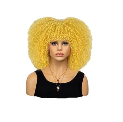 Mode Afro Locken Perücke Synthetische Kurze Voll Perücke Frauen Perücke für den täglichen Gebrauch, Party und Cosplay (Gelb) von LEEMASING