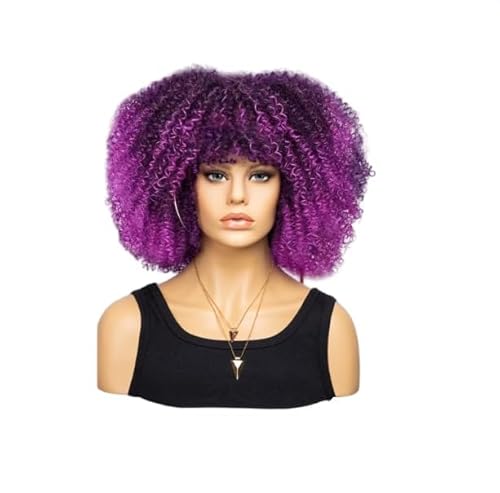 Mode Afro Locken Perücke Synthetische Kurze Voll Perücke Frauen Perücke für den täglichen Gebrauch, Party und Cosplay (Gradual Lila) von LEEMASING