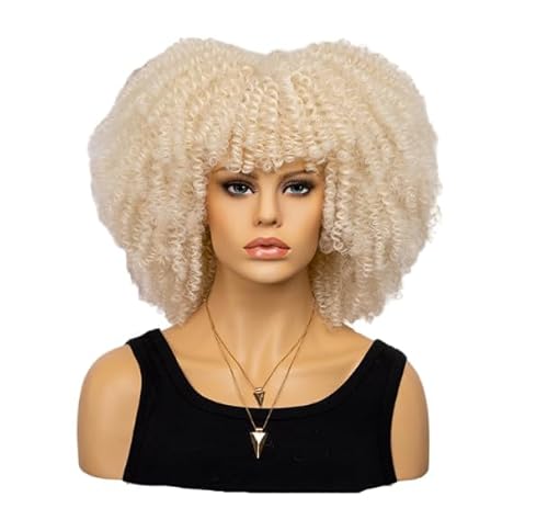Mode Afro Locken Perücke Synthetische Kurze Voll Perücke Frauen Perücke für den täglichen Gebrauch, Party und Cosplay (Helles Gold) von LEEMASING