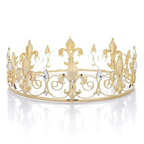 Royal Full King Crown Metall Kronen und Tiaras für Männer Cosplay Abschlussball Party Dekorationen Krone Kopfschmuck Zubehör (Gold) von LEEMASING