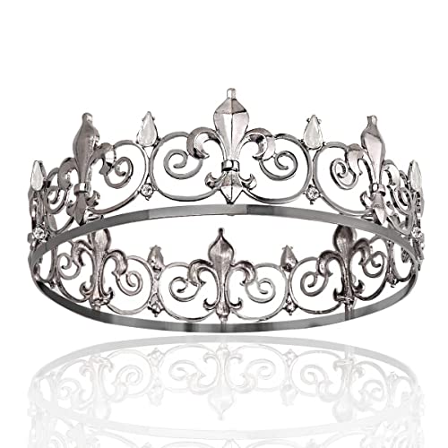 Royal Full King Crown Metall Kronen und Tiaras für Männer Cosplay Hochzeit Abschlussball Party Dekorationen Krone Kopfschmuck Zubehör (Schwarz Weiß) von LEEMASING