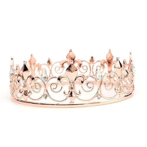 Royal Full King Krone Metall Kronen und Tiaras für Männer Cosplay Hochzeit Prom Party Dekorationen Krone Kopfbedeckungen Zubehör (Rosé Gold) von LEEMASING