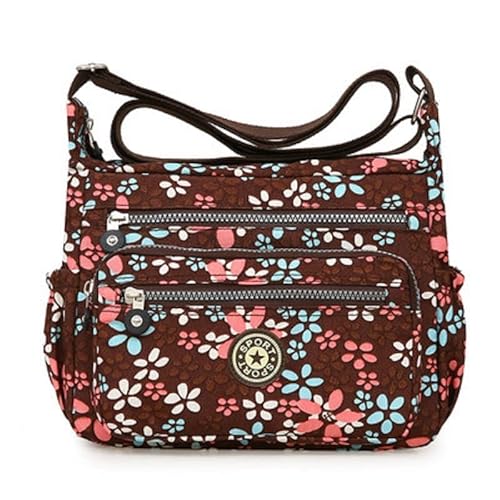 LEEMASING Single Shoulder Messenger Crossbody Bag Nylon Purse Satchel Travel Crossbody Bag Ladies Travel Handbag Brown Flower, Braune Blume, Medium von LEEMASING