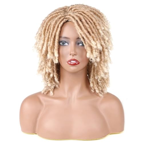 Schwarze Frauen Männer Kurze Dreadlock Perücke Synthetische Perücken Afro Lockige Perücke Für Halloween Kostüm Party Dating (Blond) von LEEMASING
