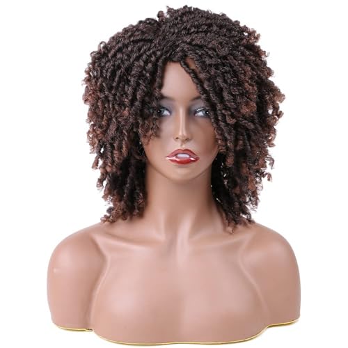 Schwarze Frauen Männer Kurze Dreadlock Perücke Synthetische Perücken Afro Lockige Perücke Für Halloween Kostüm Party Dating (Kaffee) von LEEMASING