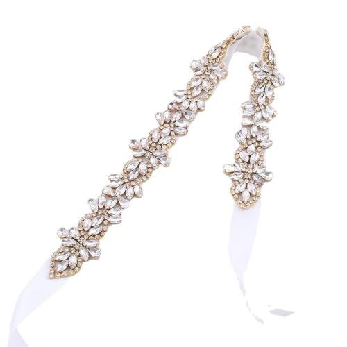 LEEMASING Strass-Kristallgürtel für Hochzeitskleid, Hochzeit, Party, Abschlussball, Schärpe mit Band für Damen, Abendkleid (Gold) LEEMASING Strass-Kristallgürtel für Hochzeitskleid, Hochzeit, Party, Abschlussball, Schärpe mit Band für Damen, Abendkleid (Gold) von LEEMASING