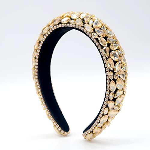 Strass-Stirnband, gepolstert, Barockkristall, modisches Party-Haarband für Braut, Hochzeit, Jahrestag, Urlaub, Geschenke (Gold) von LEEMASING