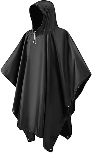 LEEPAT Wasserdicht Regenponcho Damen Herren, Leicht Atmungsaktiv Regencape, 2-in-1-wiederverwendbarer Regenmantel Regenschutz Regen Poncho für Wandern und Camping (Schwarz) von LEEPAT