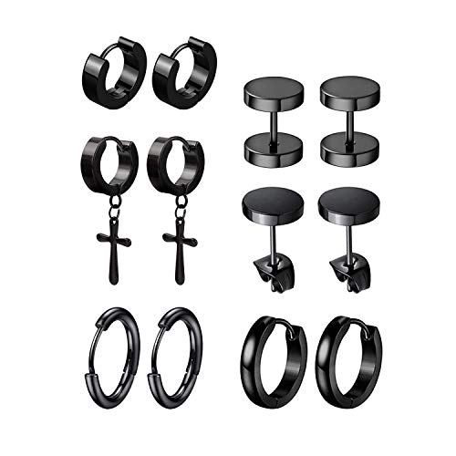 6 Paar Ohrstecker Edelstahl Ring Herren Damen rund Ohrstecker Piercing Ohrringe (-) von LEEQ