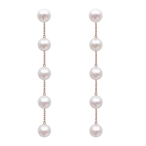 LEEQ 1 Paar Boho-Perlenohrringe – Perlenohrringe für Hochzeit, Abschlussball, lange Quasten-Perlenkettenohrringe, kleine Perlen, Vintage-Ohrringe, Damen- und Mädchenschmuck (weiß) von LEEQ