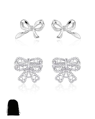 LEEQ 2 Paar Ohrringe Blumen Silber 925 für Mädchen - Hypoallergen Gänseblümchen Ohrstecker Kleine Bogen Ohrring, Niedliche Mode Ohrschmuck für Frauen Kinder von LEEQ