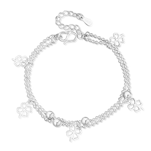 LEEQ 2 in 1 Armband Damen Kleeblatt - Layered Armband Doppelt Kettenarmband Damen Silber 925, Das Geschenke für Frauen, Charms Personalisierter Schmuck, Einstellbar ArmbäNder für Frau Edelstahl von LEEQ