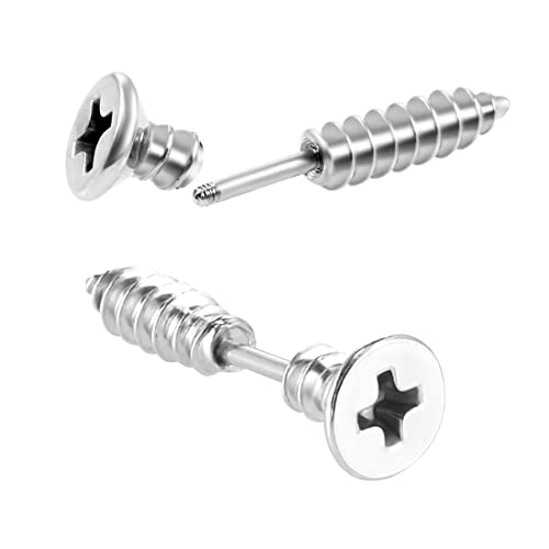 LEEQ 2pcs Frauen Männer Punk Edelstahl Schraube Ohrstecker Ohrringe Schmuck Silber（） von LEEQBCR