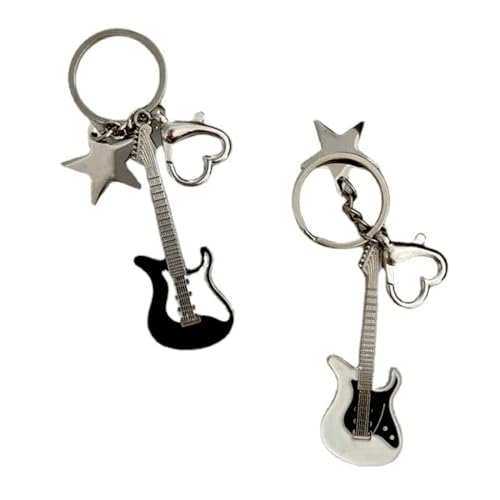 LEEQ 2pcs Gitarre Pentagramm Stern Schlüsselanhänger - Edelstahl Anhänger Schlüsselanhänger Y2k Stil, Cool Trend Mode Anhänger Schlüsselanhänger Vintage Ästhetische Accessoires Geschenk von LEEQ