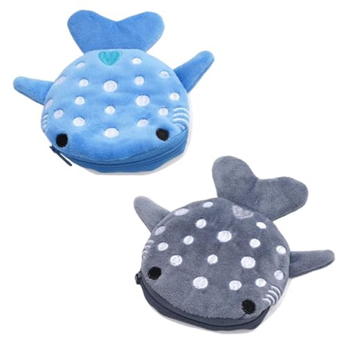 LEEQ 2pcs Shark Coin Purse - Mini Cute Change Geldbörsen Kleine Cartoon Münze Pouch Lustige Reißverschluss Kosmetiktasche Kopfhörer Brieftasche Kleine Gegenstände Taschen für Frauen von LEEQ