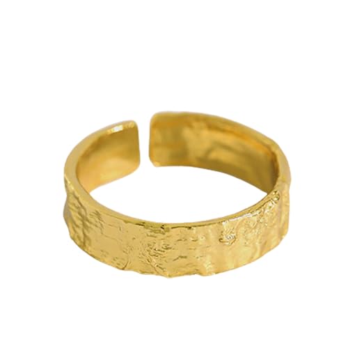 LEEQ Geschenke für Frauen S925 Sterling Silber Breit Ringe, Unregelmäßige Oberfläche Gold Silberfolie Breiter Ring, öffnen Ringe Frauen Schmuck Handgemachter Schmuck Personalisierte Geschenke,Gold von LEEQ